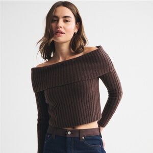 Abercrombie Ribbed Foldover Off-The-Shoulder Sweater